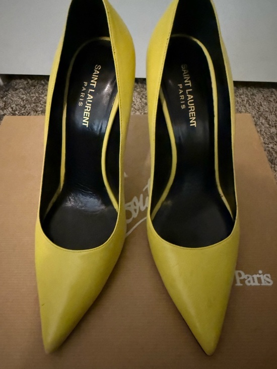 Saint Laurent Shoes - Saint Laurent Bright Yellow Pointed Leather Pumps